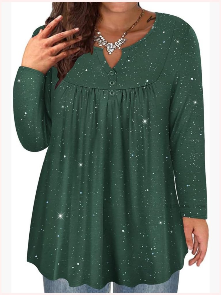 Plus Size Tunic Long Sleeve V-Neck Button Peasant Top Xl-5xl